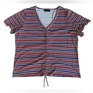 LANE BRYANT Striped Ruched V-Neck Shirt Top Red White Blue Size 22/24 Classic